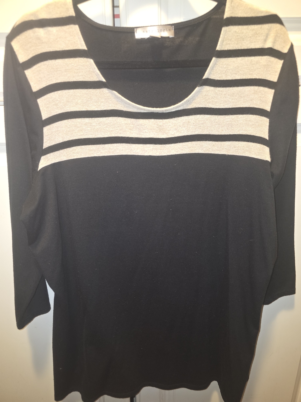 Astrologie Black and Cream Striped Top Size XL